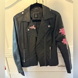 Leather Jacket with Floral Embroidery